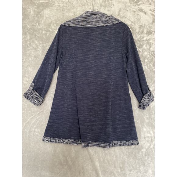 Soft Surroundings Tunic XS Roll Tab Sleeve Navy Cowl Neck Top Lagenlook Coastal - Picture 8 of 9